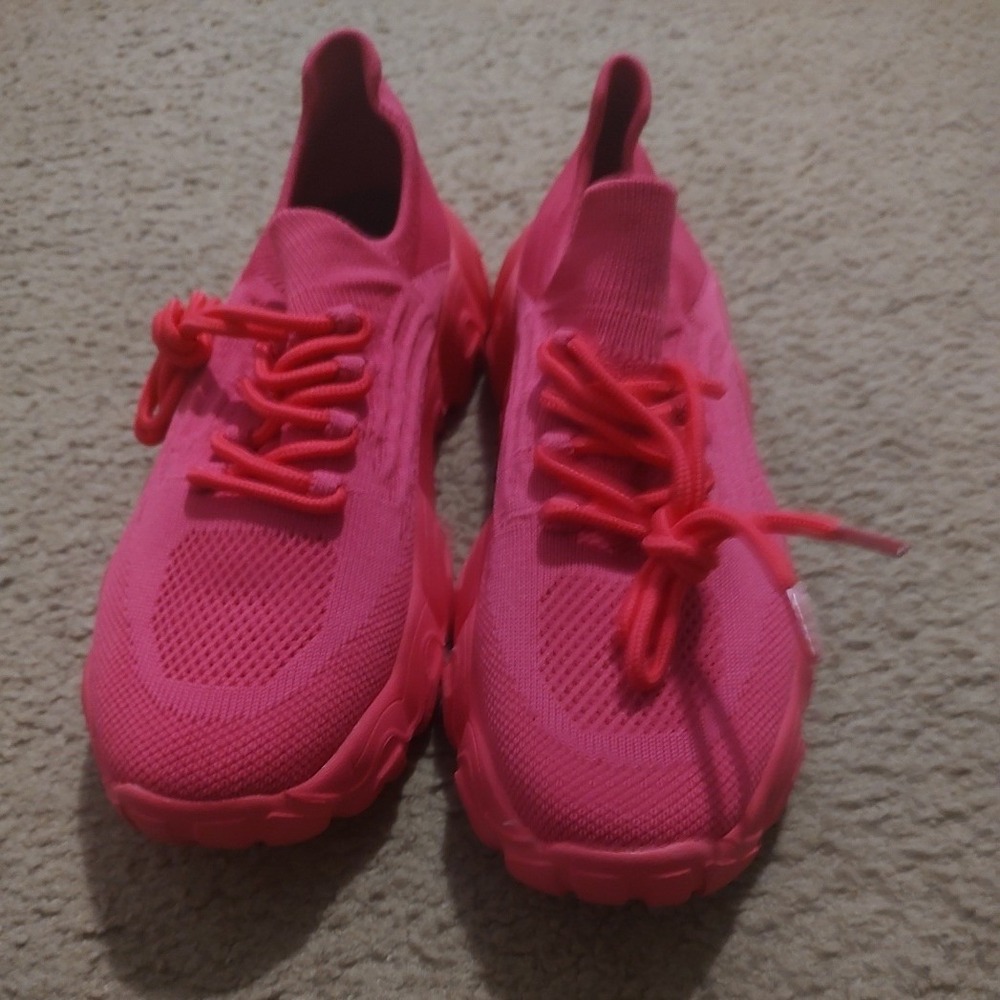 Pink Knit‎ Platform Sneakers Women's Size 38 Chunky Neon Trainers Size 7.5